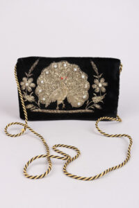 Black Peacock Velvet Zardozi Clutch Bag