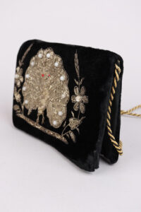 Black Peacock Velvet Zardozi Clutch Bag - Image 3