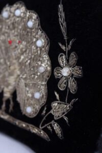 Black Peacock Velvet Zardozi Clutch Bag - Image 6