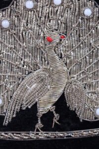 Black Peacock Velvet Zardozi Clutch Bag - Image 5