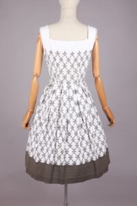 1950s White Taupe Cotton Dress | XS - Image 8