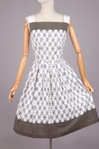 1950s White Taupe Cotton Dress | XS - Image 3