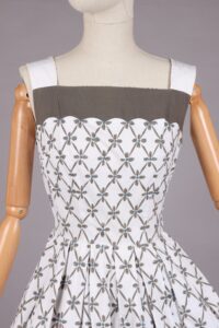 1950s White Taupe Cotton Dress | XS - Image 4