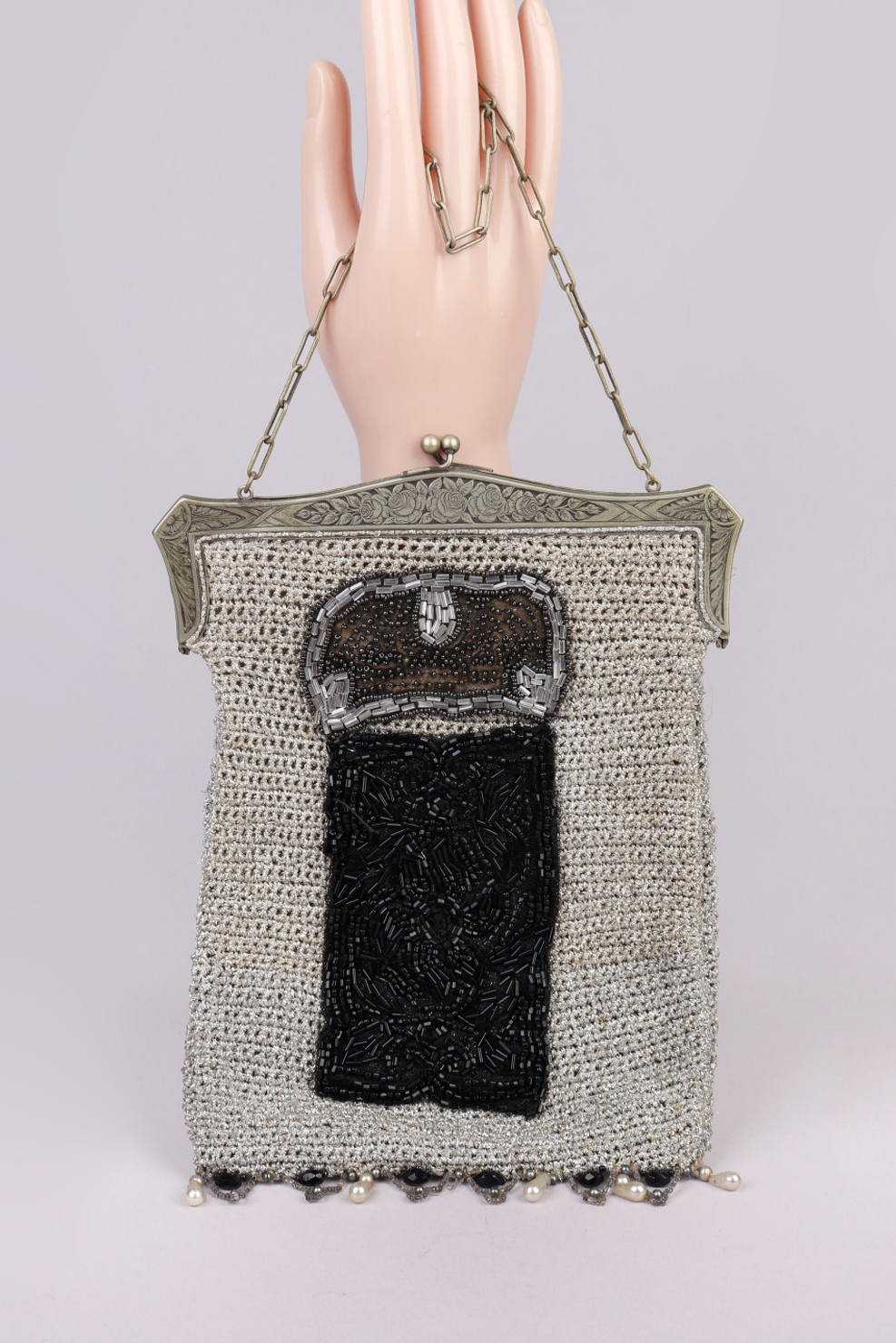 1920s Glass Micro Beaded Metal Frame Handbag Bobby Pin Boutique