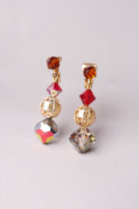 Gold Red Glass Filigree Dangling Earrings