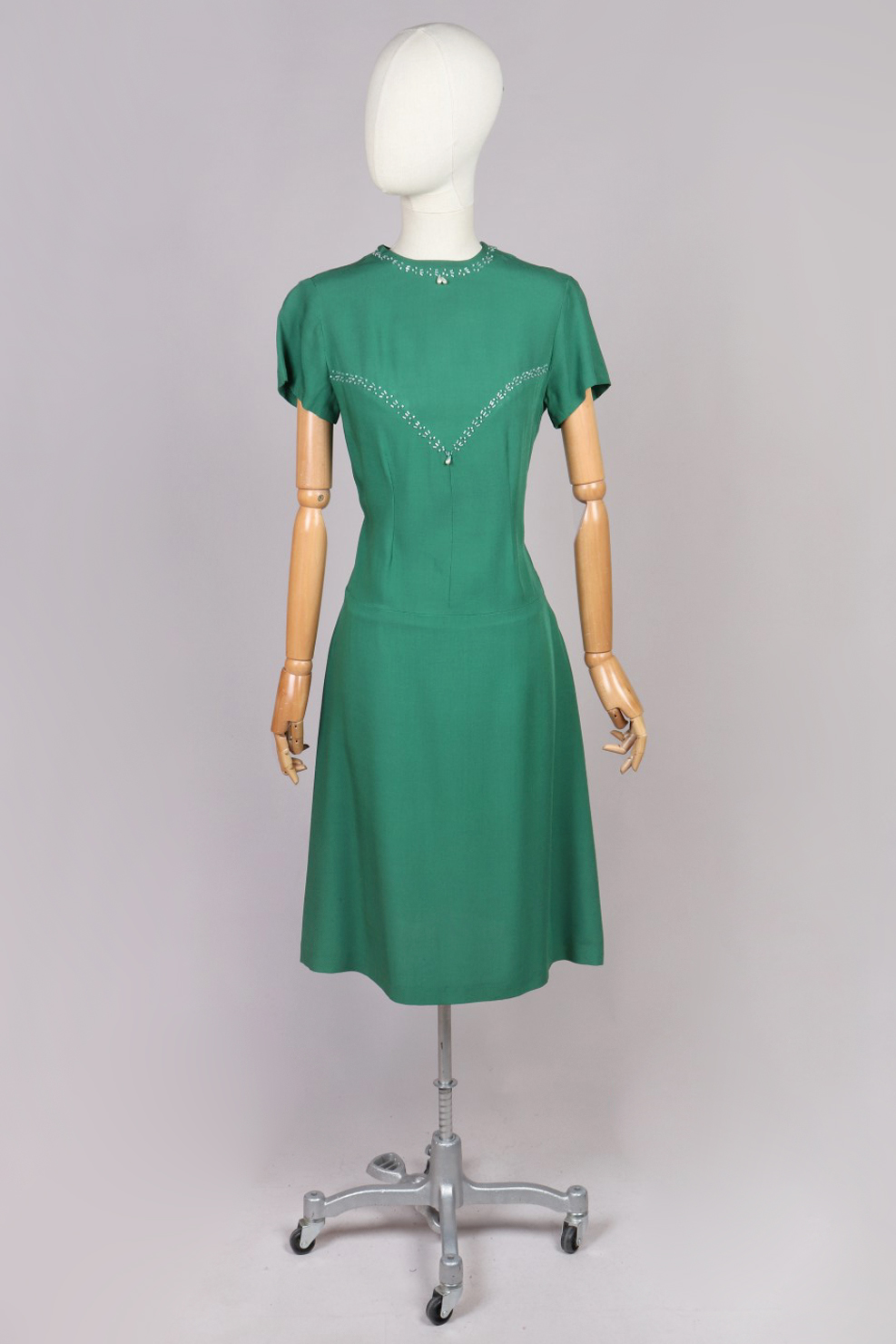Green Beaded Lowered Waistline Dress | S - Bobby Pin Boutique