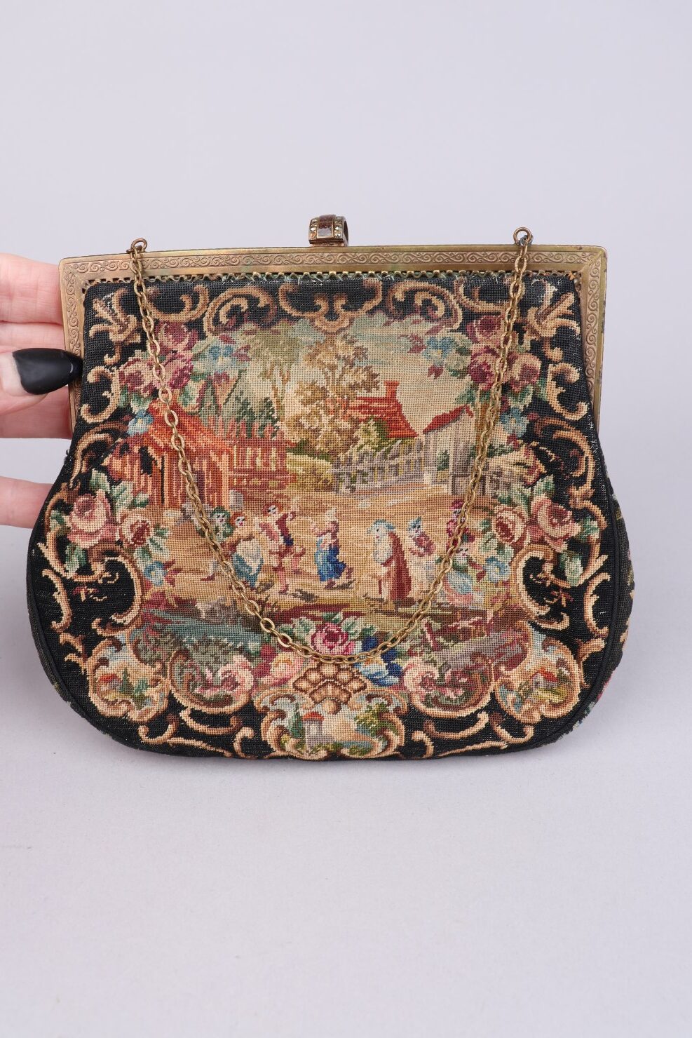 Antique Gobelin Goldtone Metal Chain Bag Bobby Pin Boutique