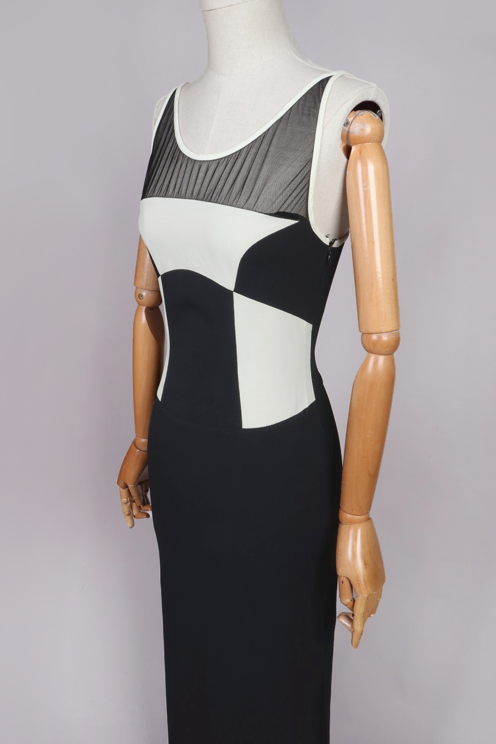 Black White Mesh Maxi Evening Dress | XS - Image 3