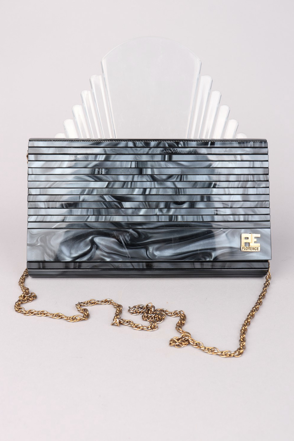 Vintage grey acrylic hardcover PE Florence Clutch shoulder bag (3) Grey Marbled Hardcover 'PE Florence' Bag - Image 1
