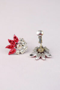 1960s Red & Silver Floral Clip Earrings - Afbeelding 2