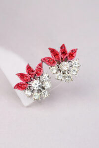 1960s Red & Silver Floral Clip Earrings