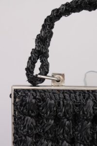 1960s Silver & Black Raffia Handbag - Image 4