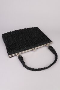 1960s Silver & Black Raffia Handbag - Image 8