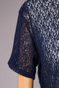 Navy Blue Floral Lace Polo Top | L - Image 6