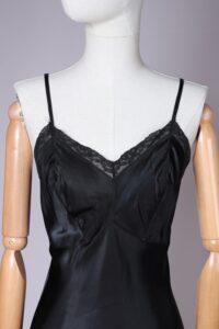1960s Enpan "Paloma" Black Satin Slip Dress | S - Image 2