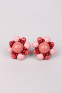 Vintage Dusty Pink & Red Cluster Clip Earrings