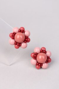 Vintage Dusty Pink & Red Cluster Clip Earrings - Image 4