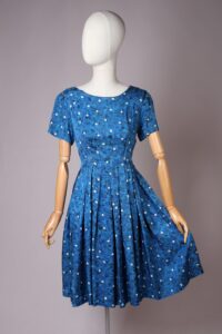 1950-60s Blue White Day Dress | S-M - Image 2