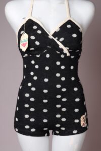 1940-50s Black & Cream Polka Dot Bathing Suit NOS | XS-S - Afbeelding 2