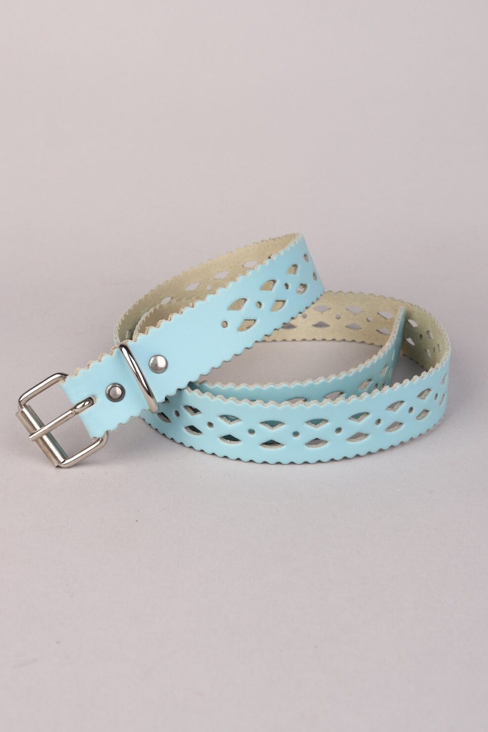 Vintage light blue belt (2) Light Blue Scaloped Cut-Out Adjustable Belt - Image 1