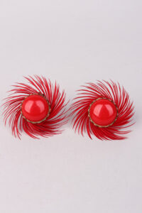 Mid-Century Red Pinwheel Clip Earrings