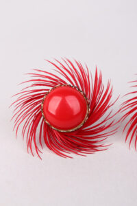 Mid-Century Red Pinwheel Clip Earrings - Afbeelding 3