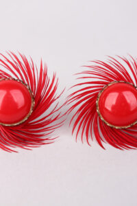 Mid-Century Red Pinwheel Clip Earrings - Afbeelding 2