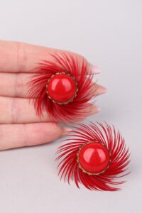 Mid-Century Red Pinwheel Clip Earrings - Afbeelding 4